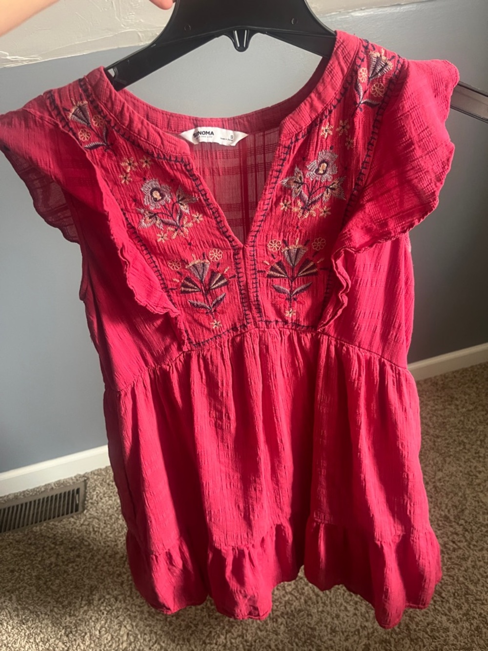 Junior Pink Embroidered Ruffle Sleeve Dress
